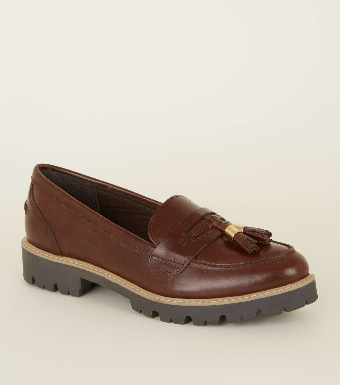 Rust Leather Chunky Sole Loafers 