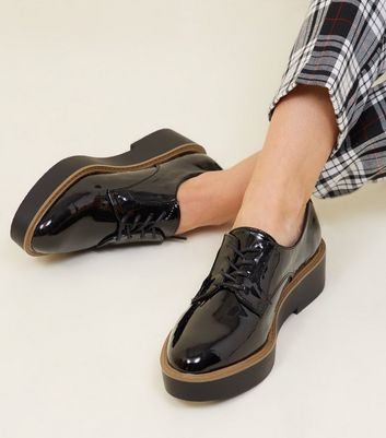 Wide Fit Black Patent Chunky Brogues 
