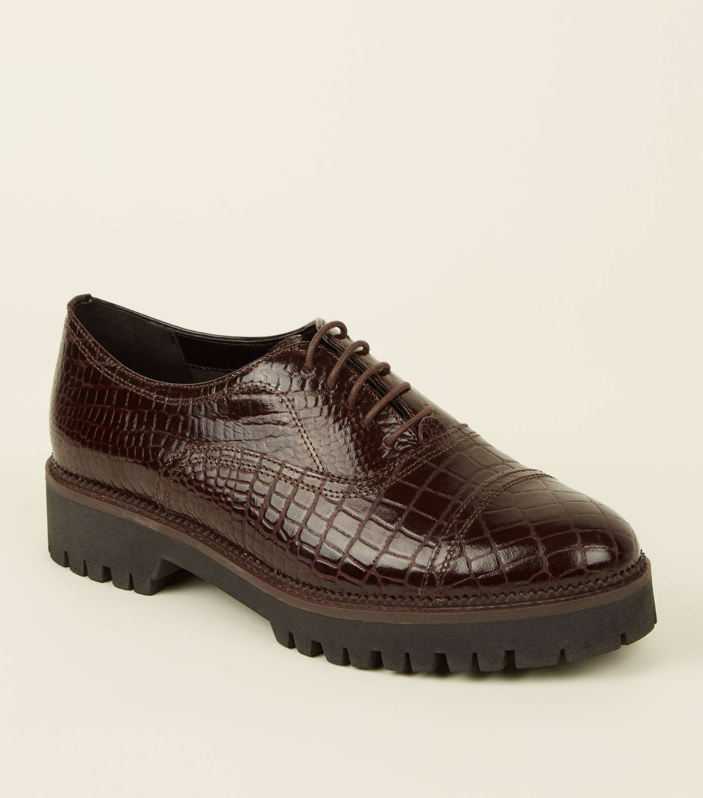 Burgundy Leather Faux Croc Lace Up Shoes