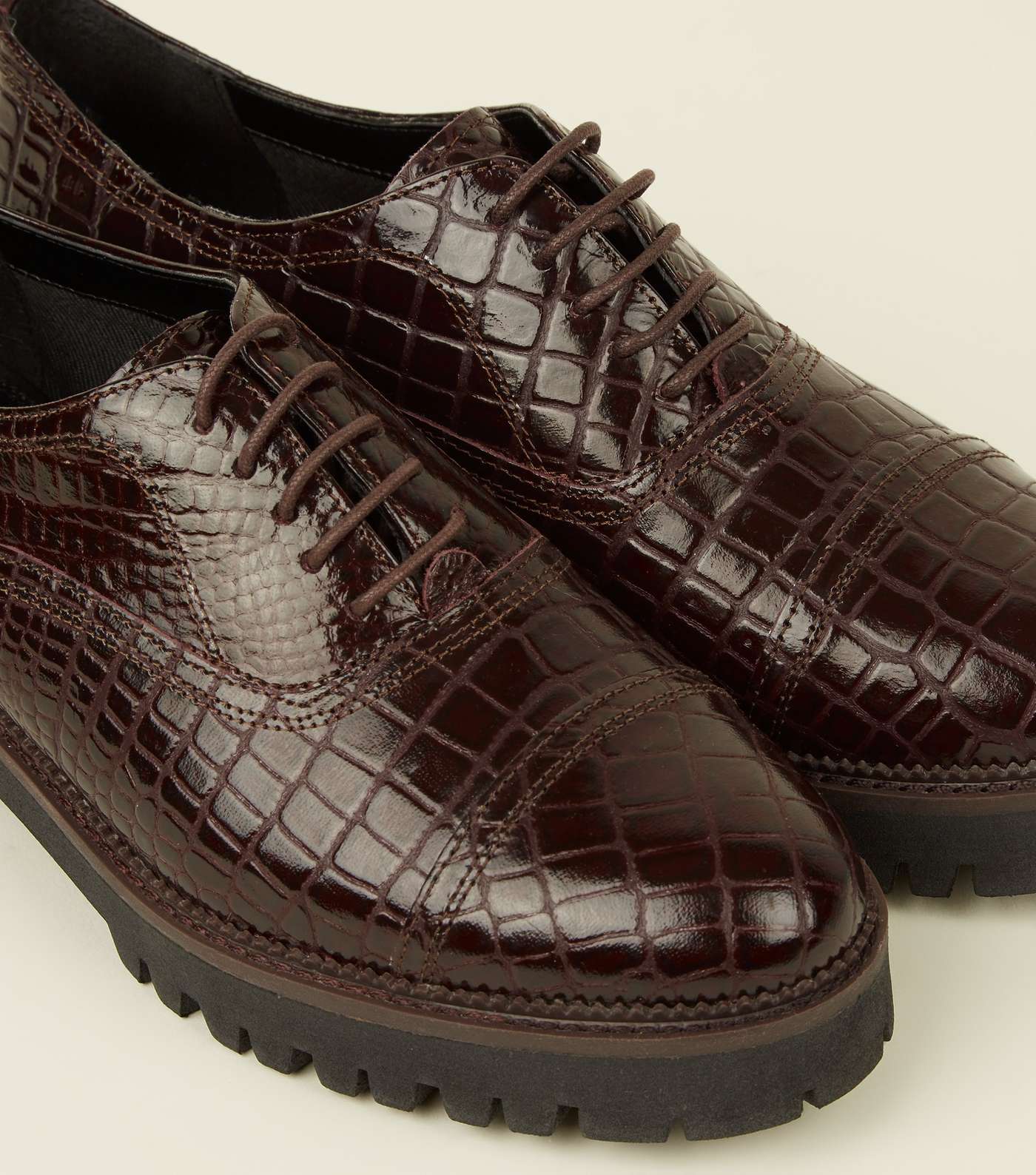 Burgundy Leather Faux Croc Lace Up Shoes Image 3