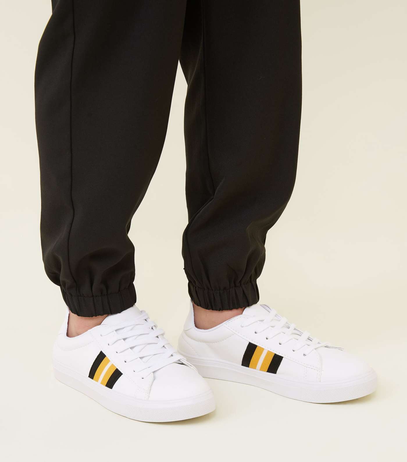 Girls White Leather-Look Side Stripe Trainers Image 2