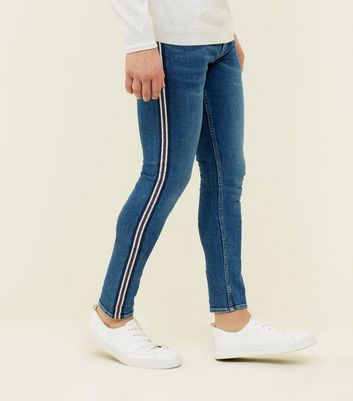 blue side stripe jeans