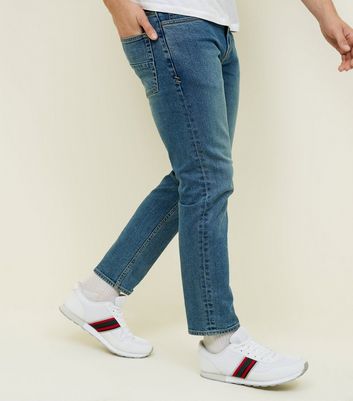 mens cropped blue jeans