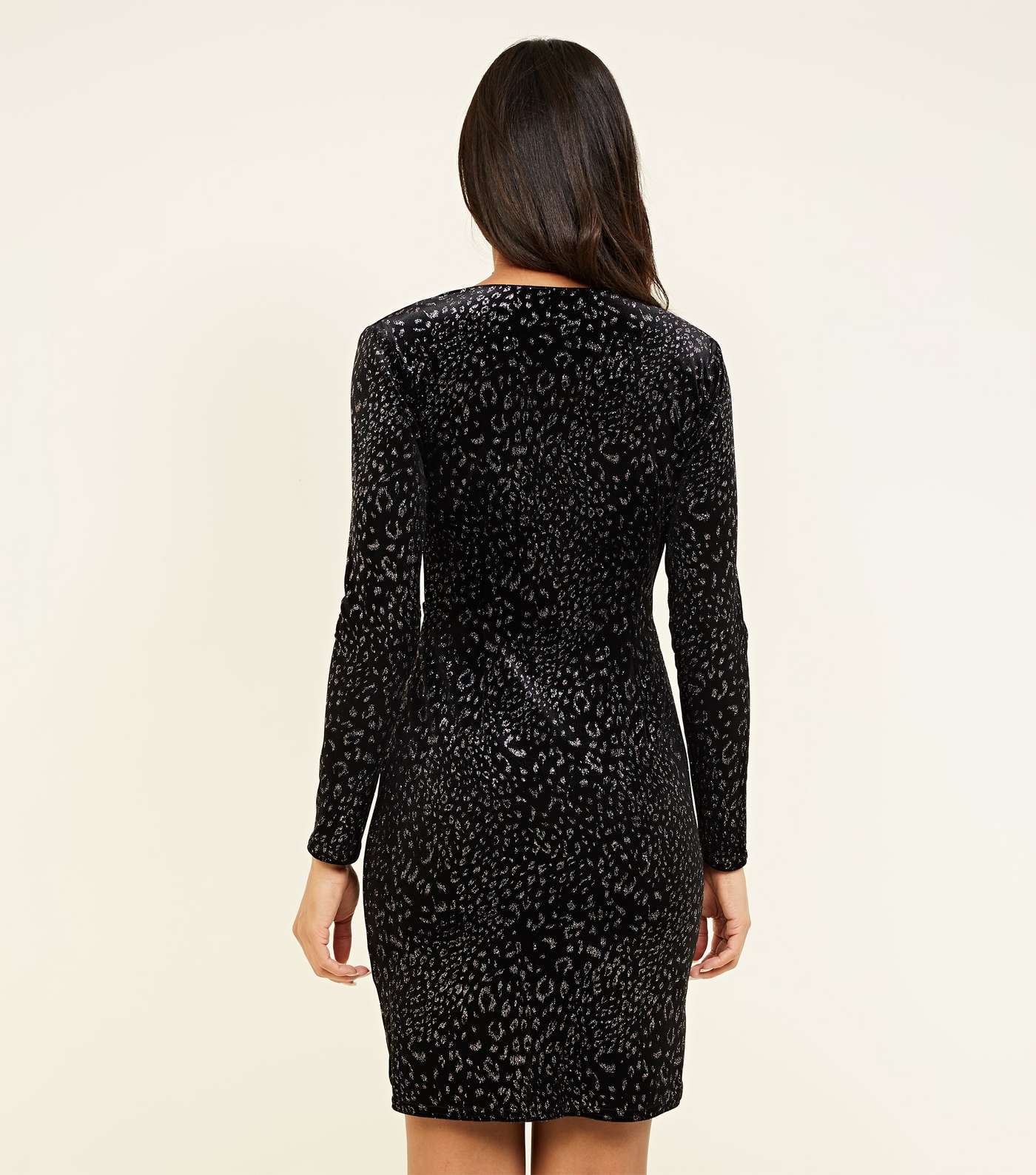 Black Velvet Glitter Leopard Print Wrap Dress  Image 3