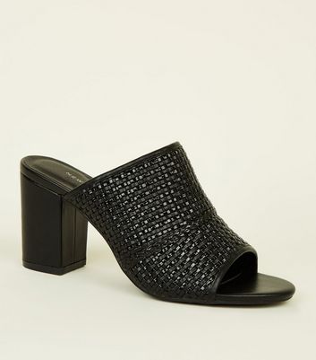 woven block heel mules