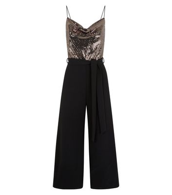 bronze metallic cowl neck 2 in 1 culotte jumpsuit