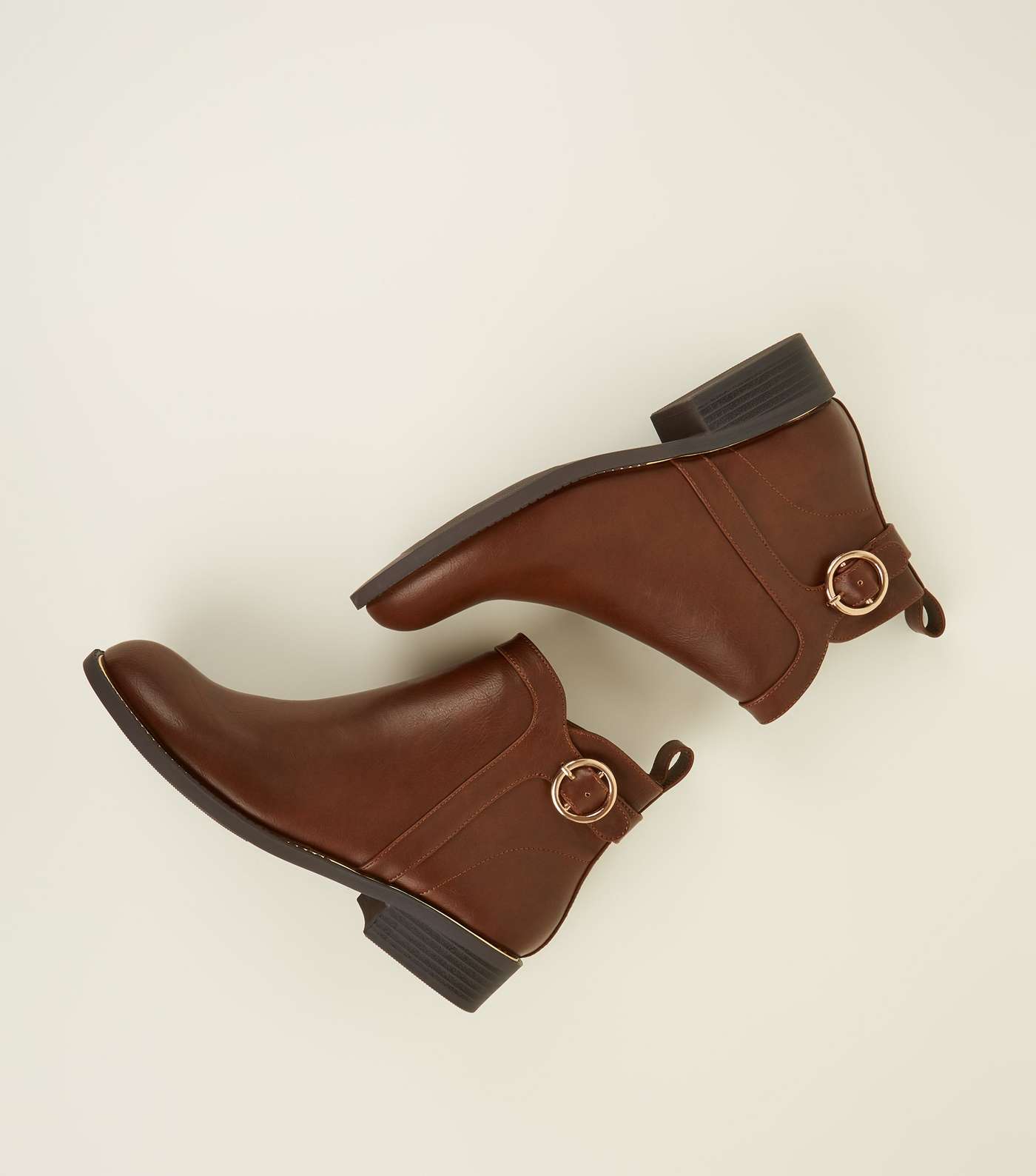 Girls Tan Leather-Look Ring Strap Ankle Boots Image 4