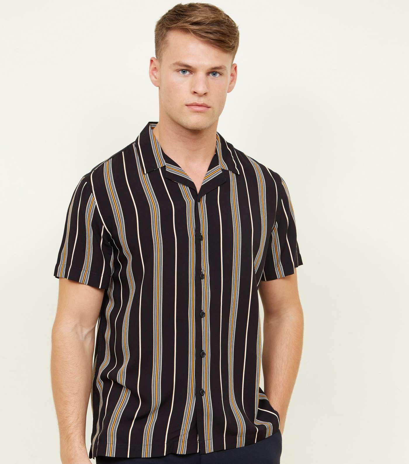 Black and Mustard Stripe Short Sleeve Shirt