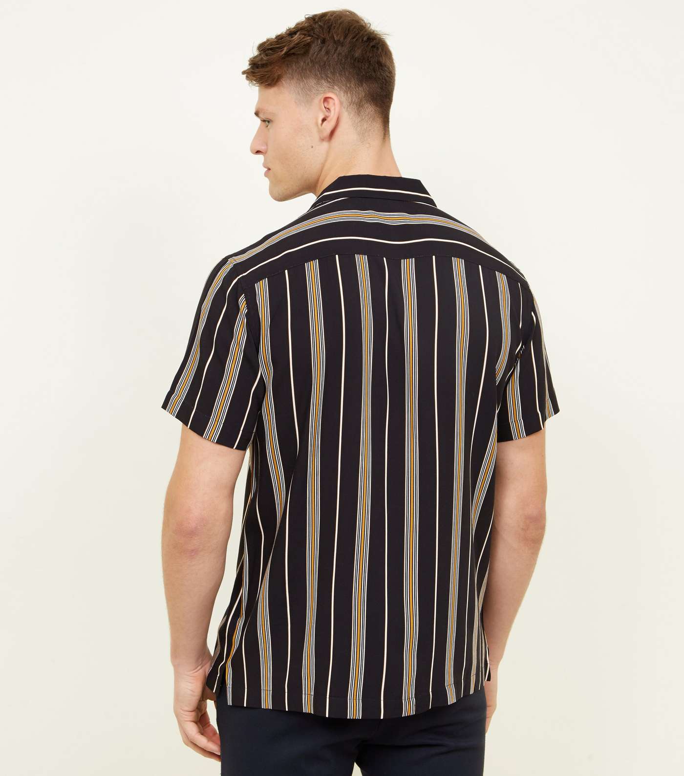 Black and Mustard Stripe Short Sleeve Shirt Image 3