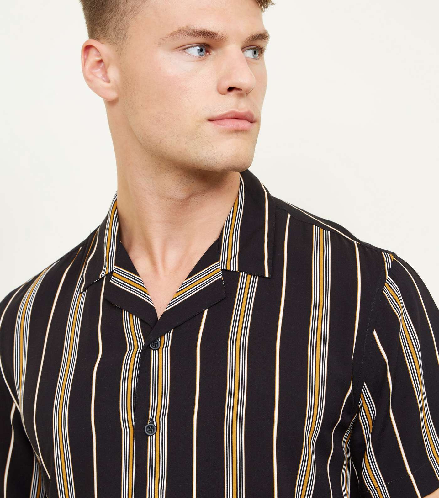 Black and Mustard Stripe Short Sleeve Shirt Image 5