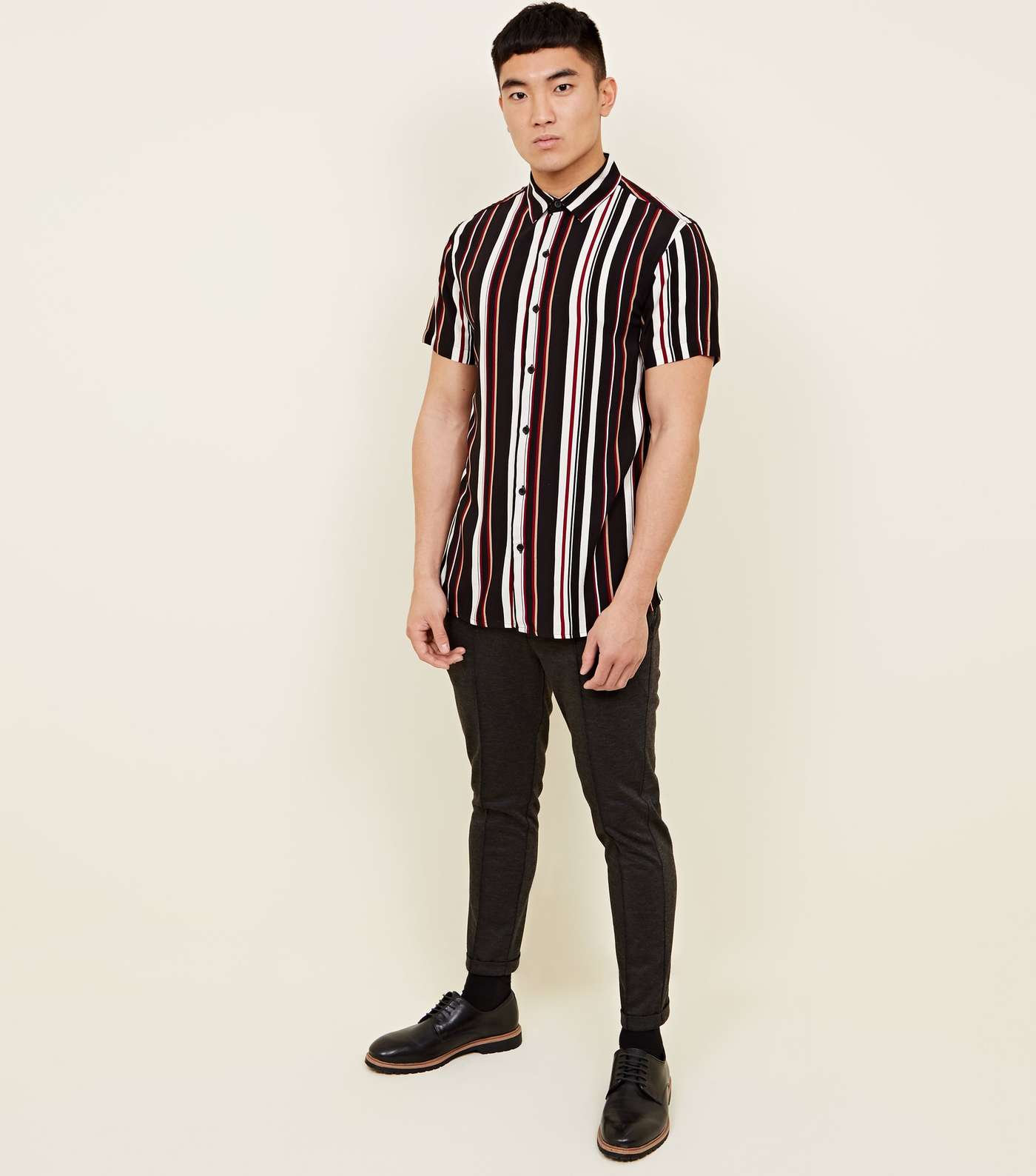 Black and Burgundy Stripe Short Sleeve Shirt Image 2