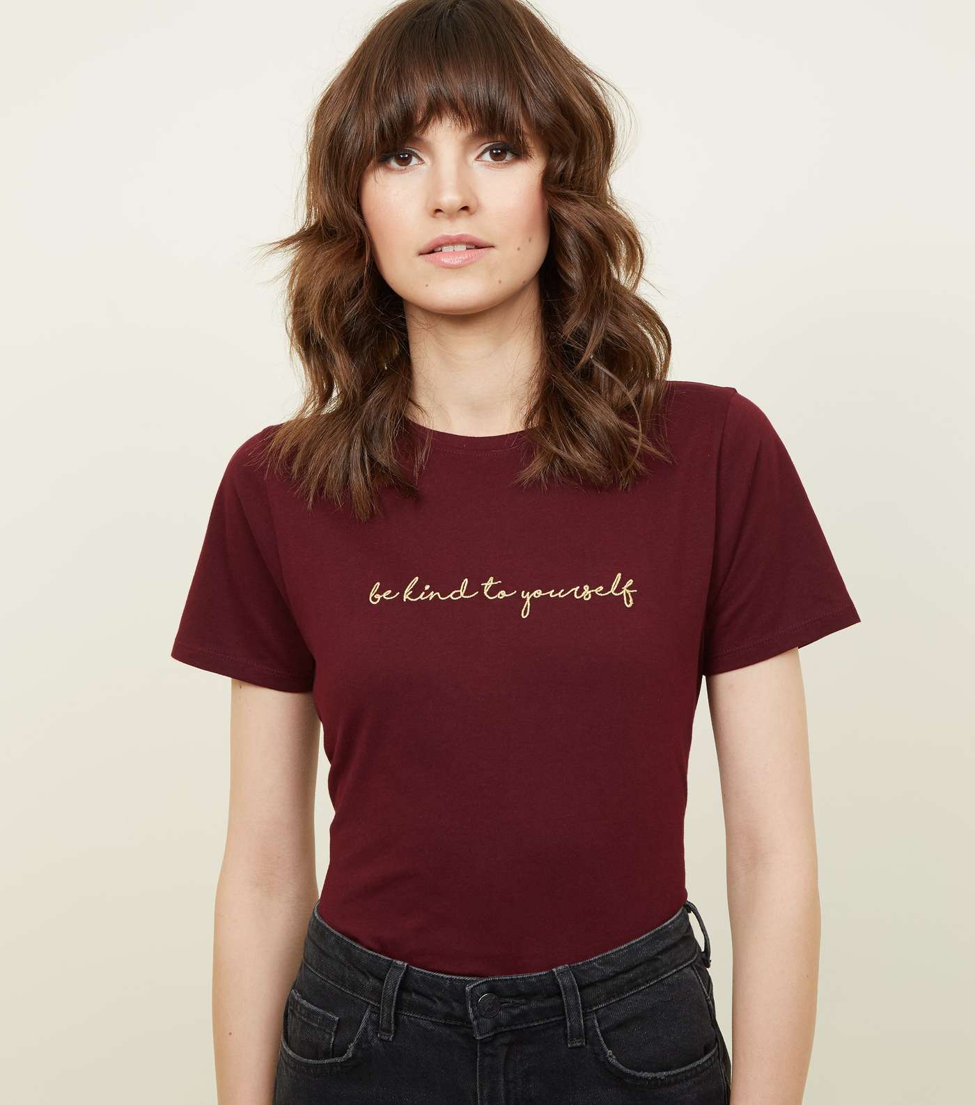 Burgundy Kind To Yourself Embroidered Slogan T-Shirt