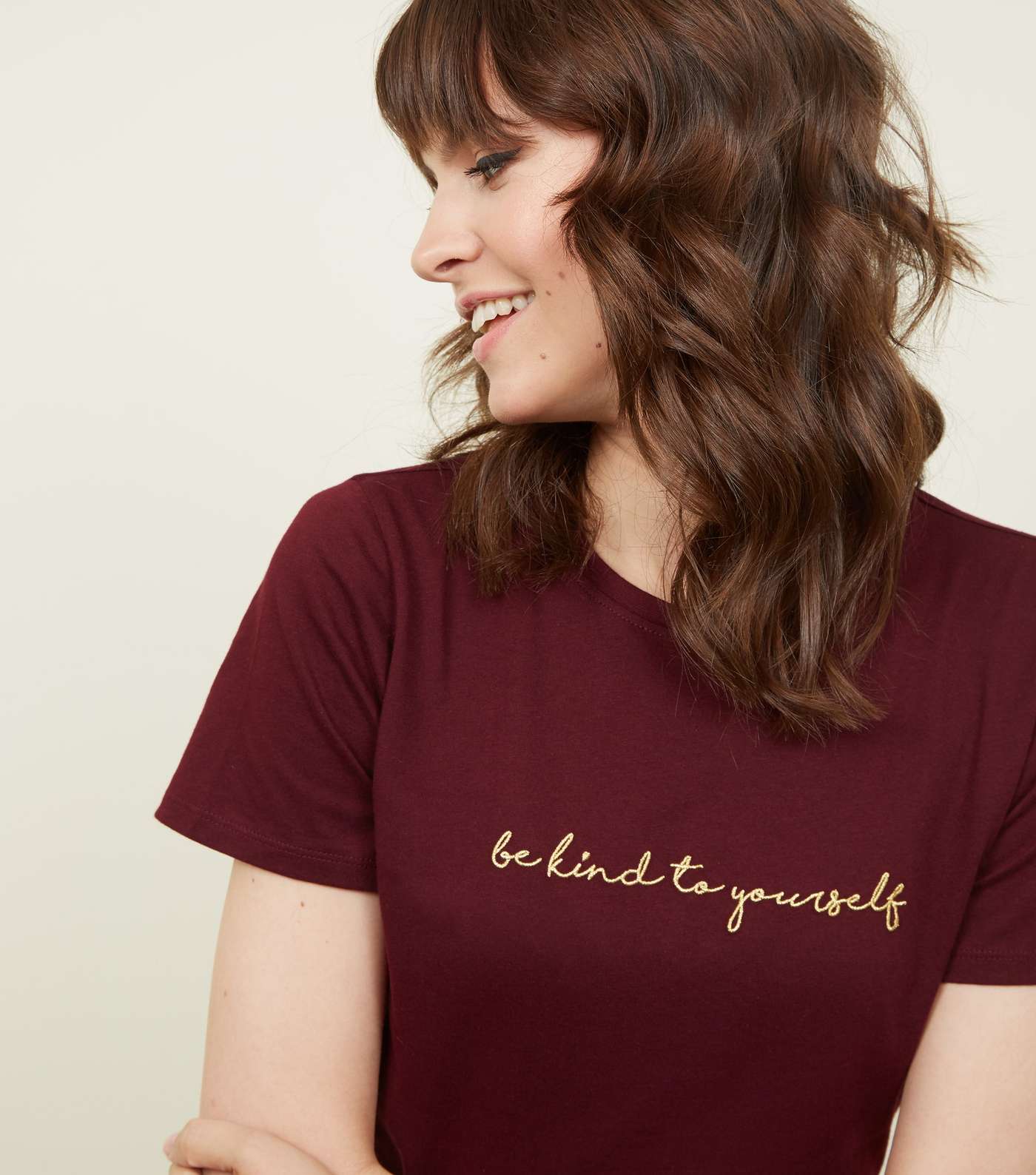 Burgundy Kind To Yourself Embroidered Slogan T-Shirt Image 5