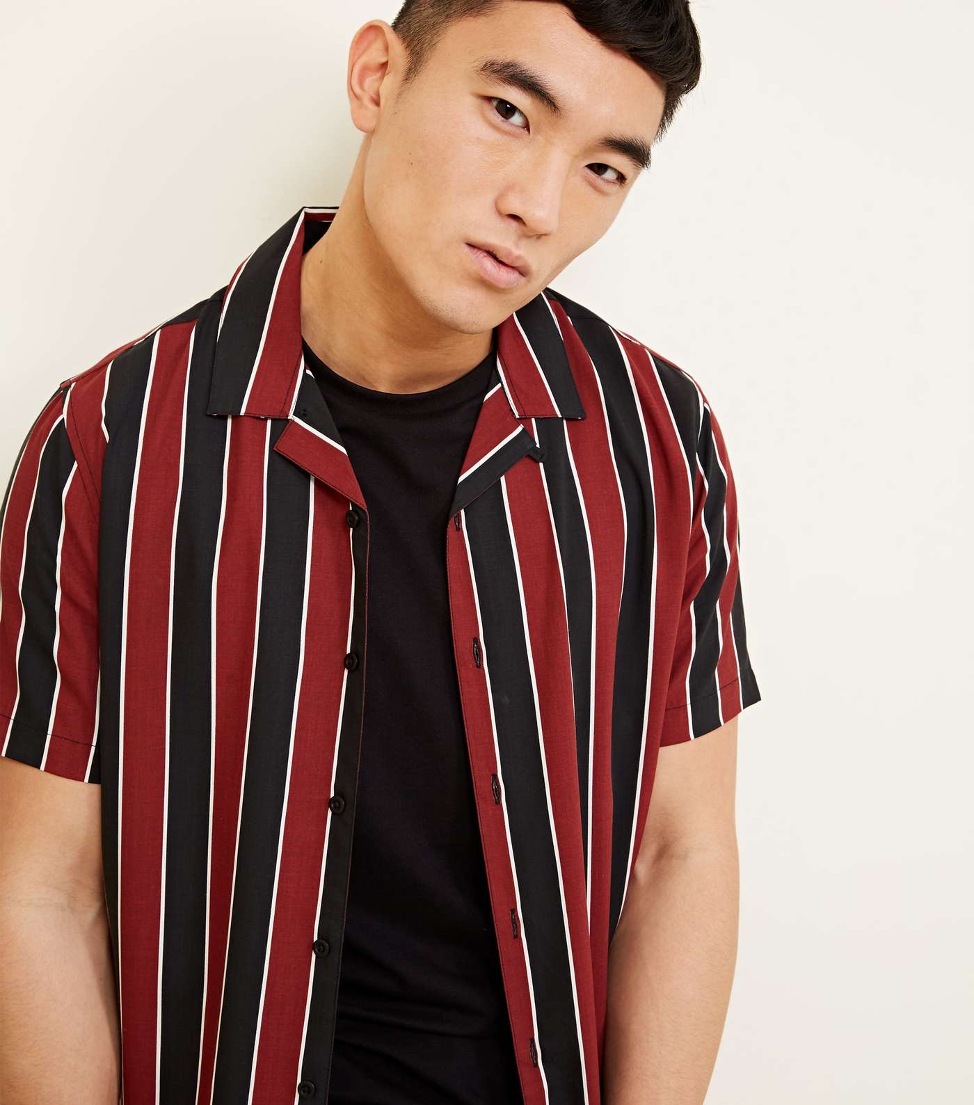 Red Stripe Revere Collar Short Sleeve Shirt Image 5