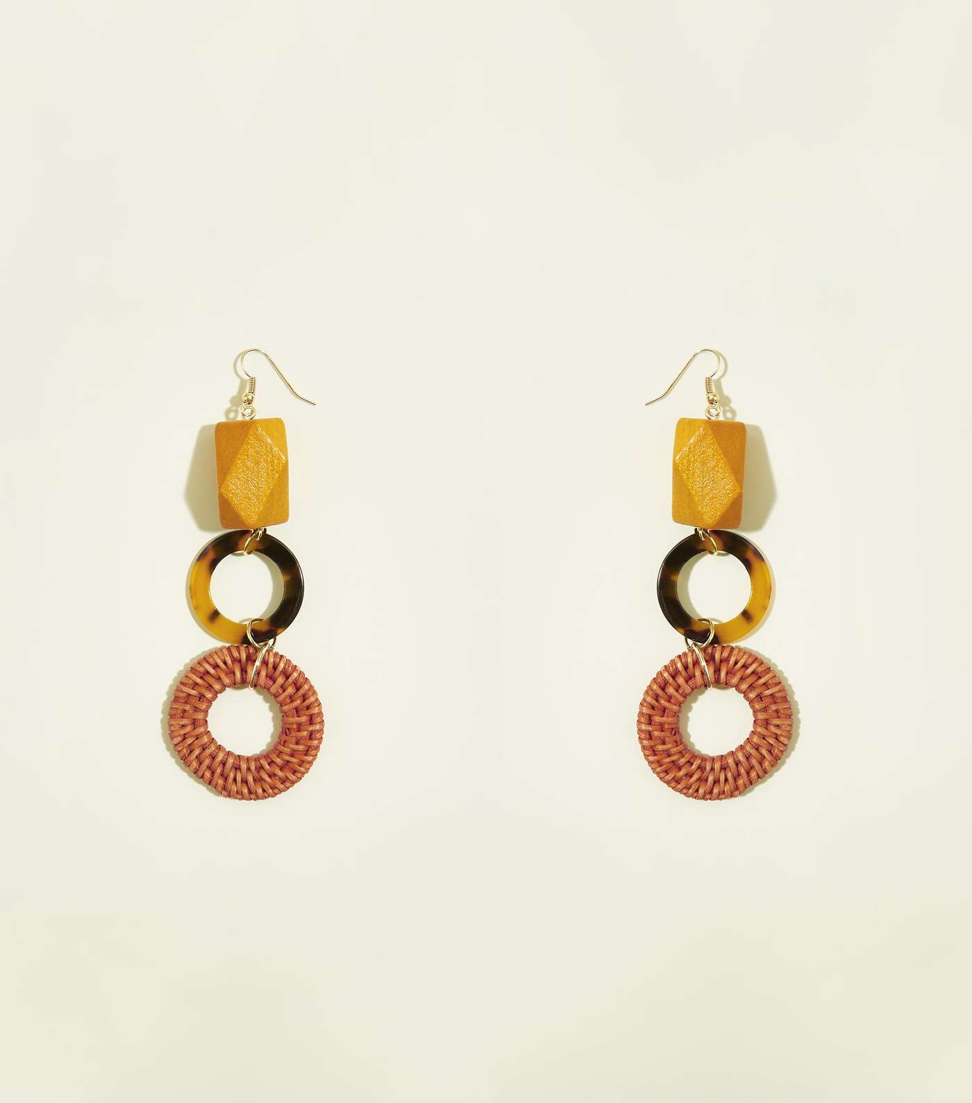 Orange Geometric Bead 2 Drop Hoops Earrings