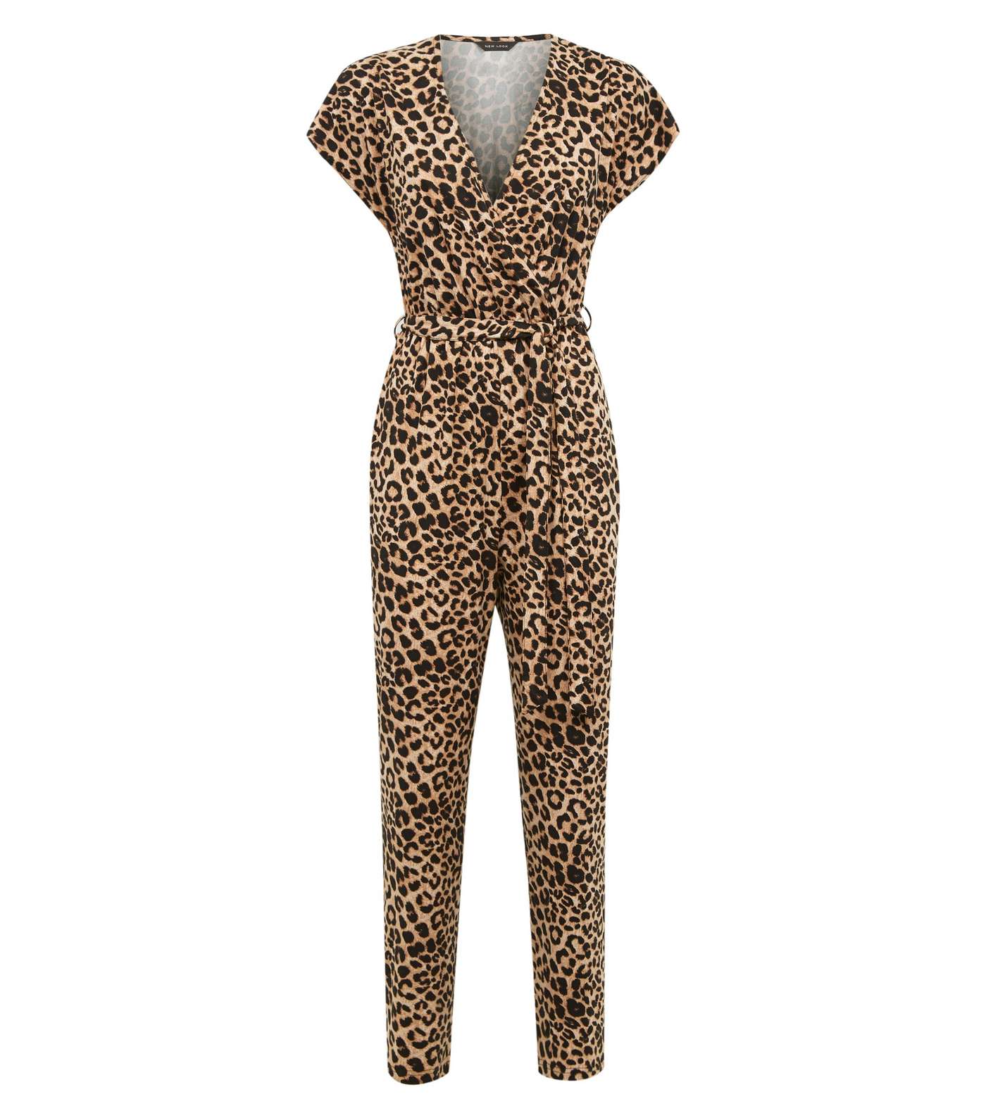Brown Leopard Print Soft Touch Wrap Front Jumpsuit Image 4