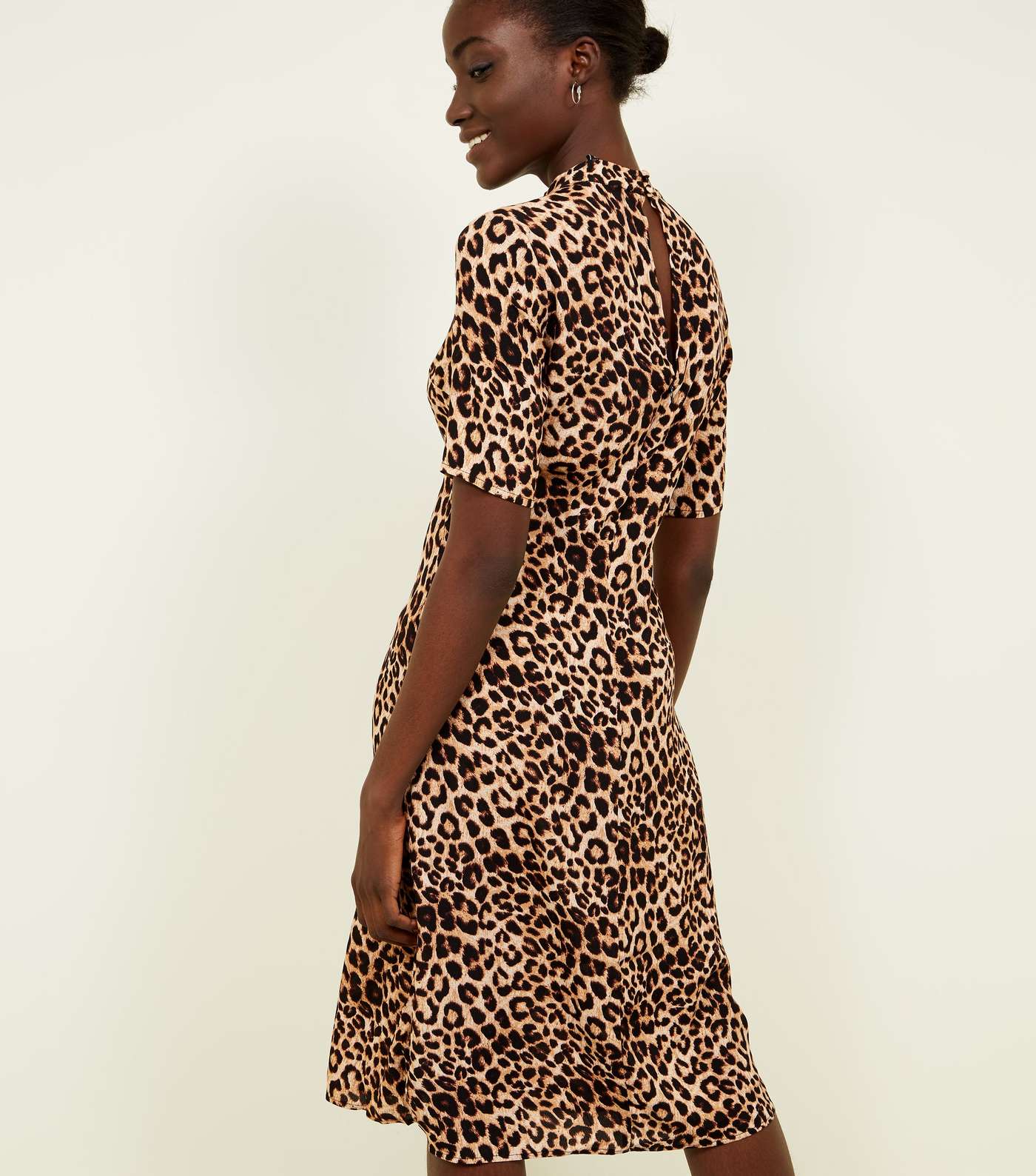 Brown Leopard Print High Neck Midi Dress Image 3