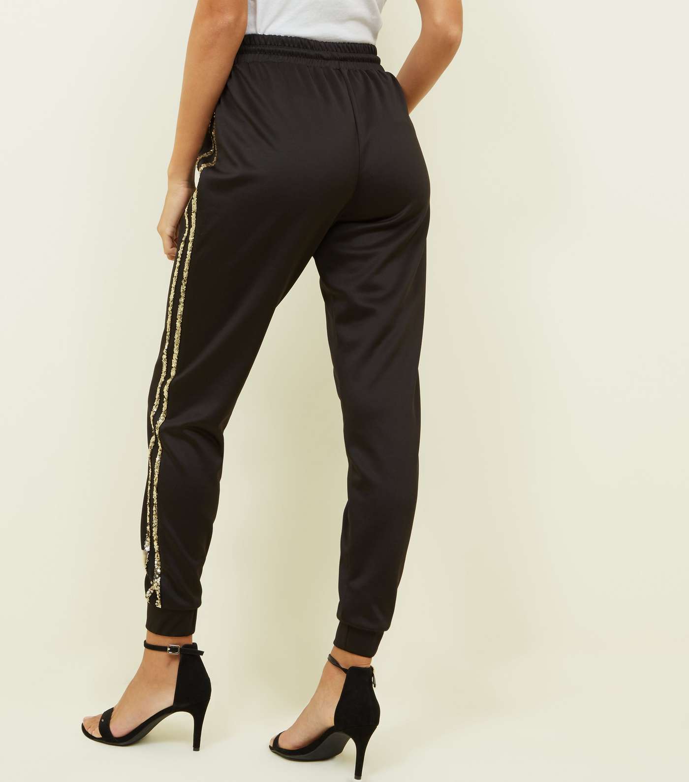 Black Sequin Side Tape Joggers  Image 3