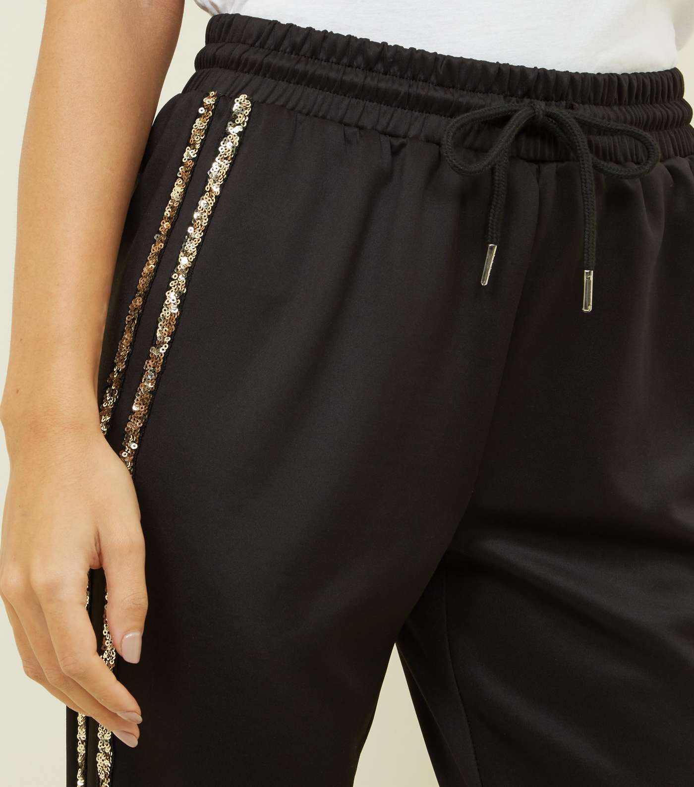 Black Sequin Side Tape Joggers  Image 5
