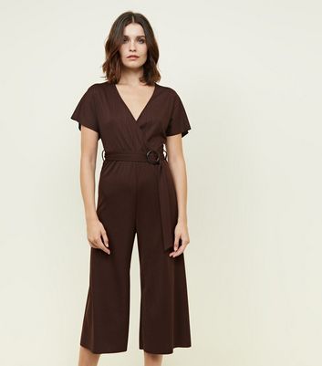 ribbed wrap front culotte jumpsuit