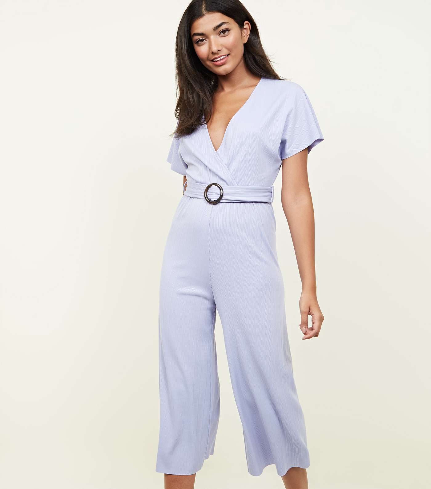 Lilac Ribbed Faux Horn Buckle Culotte Jumpsuit Image 2