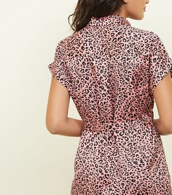 pink leopard print midi dress