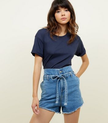 denim tie waist shorts