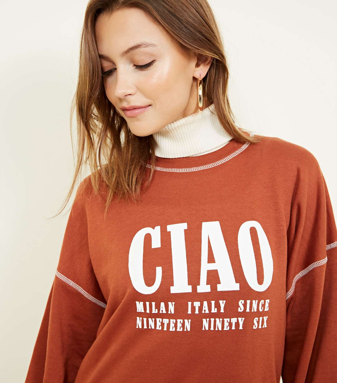 Rust Ciao Contrast Stitch Slogan Sweatshirt Image 5