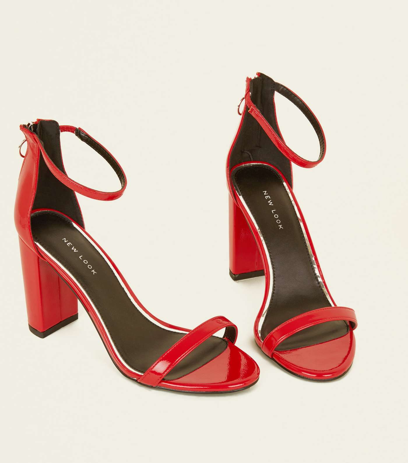 Red Patent Ankle Strap Ring Zip Block Heels Image 3
