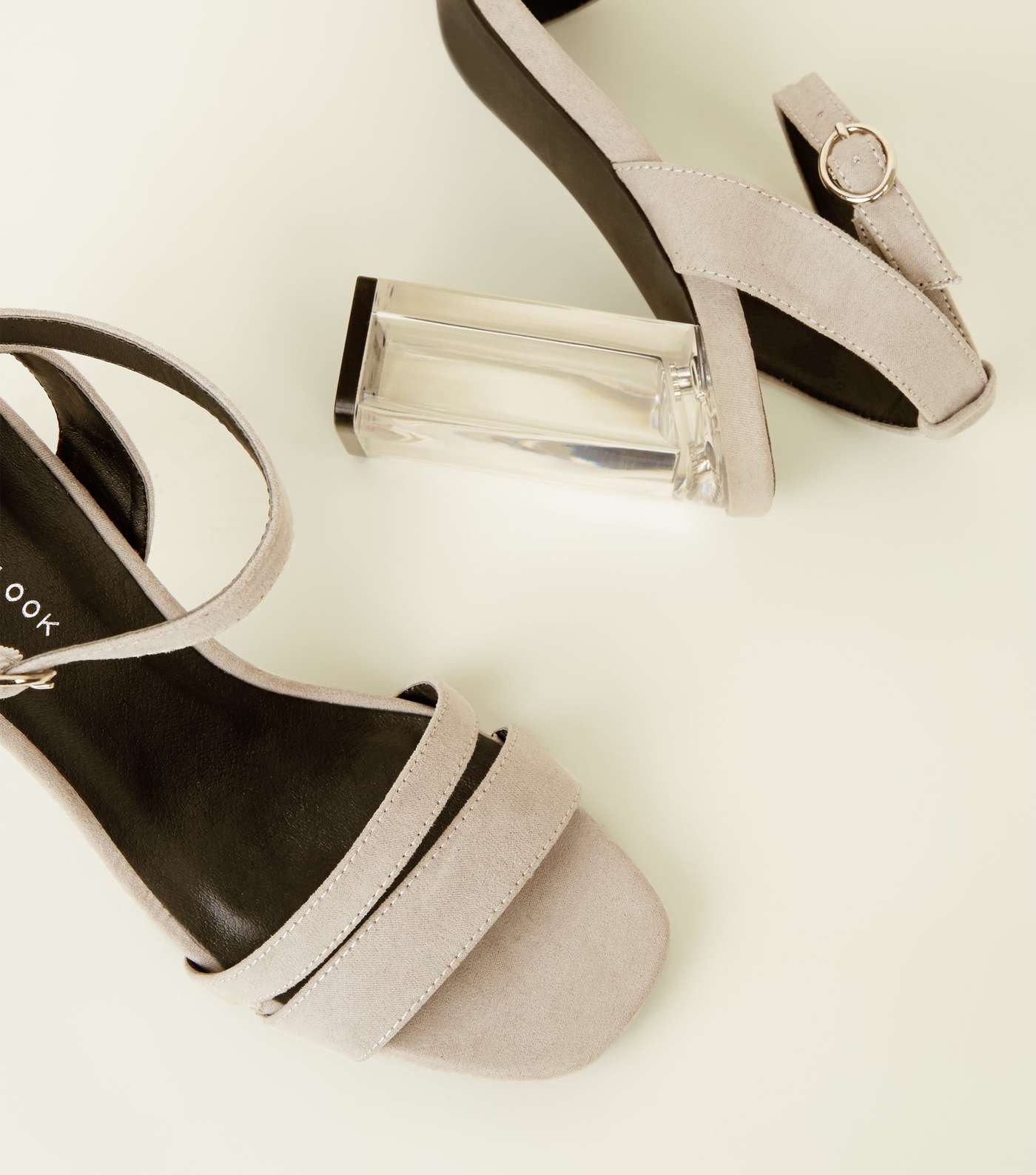 Grey Suedette Strappy Clear Block Heels Image 4