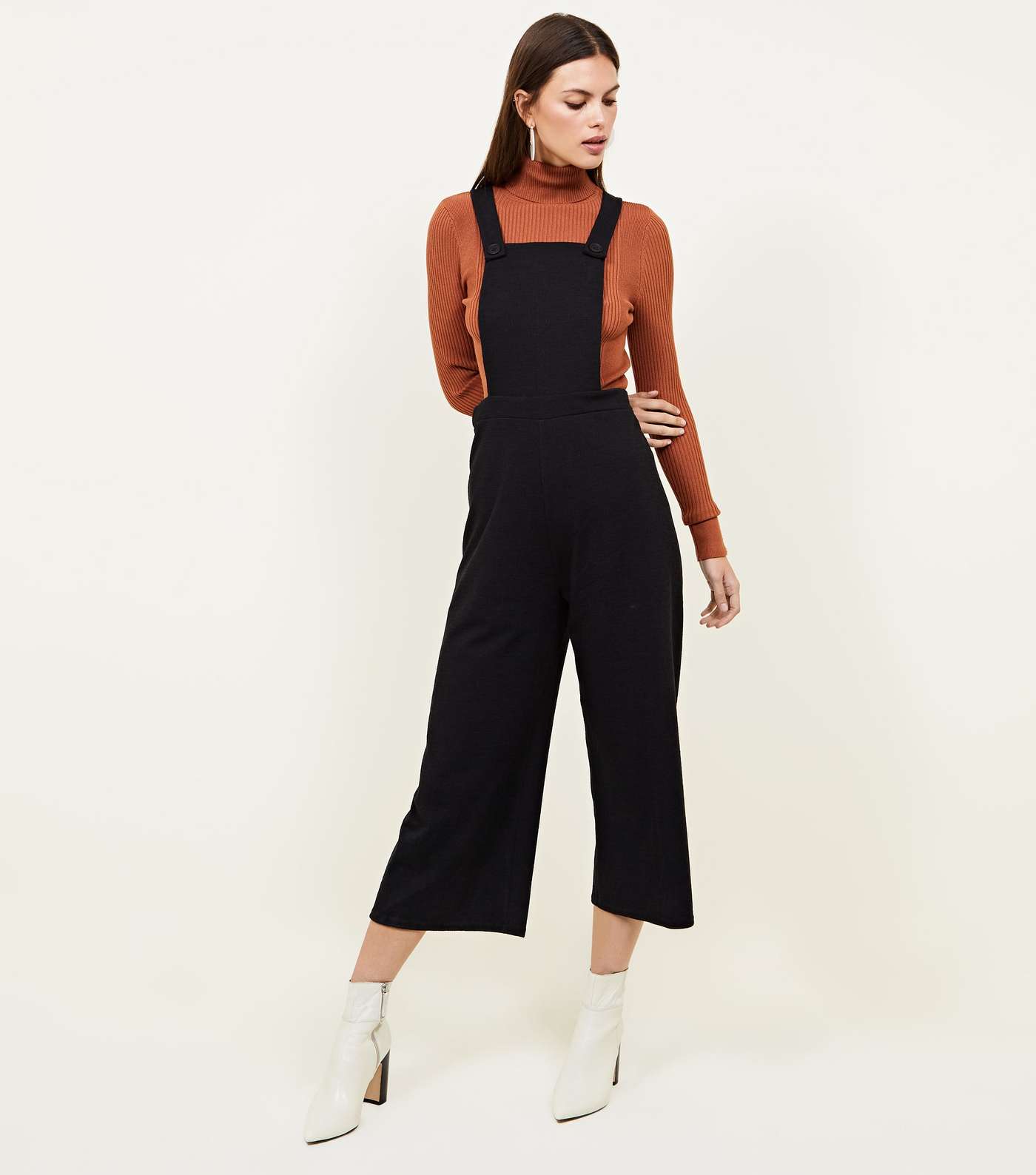Black Crosshatch Jersey Cropped Dungarees Image 2