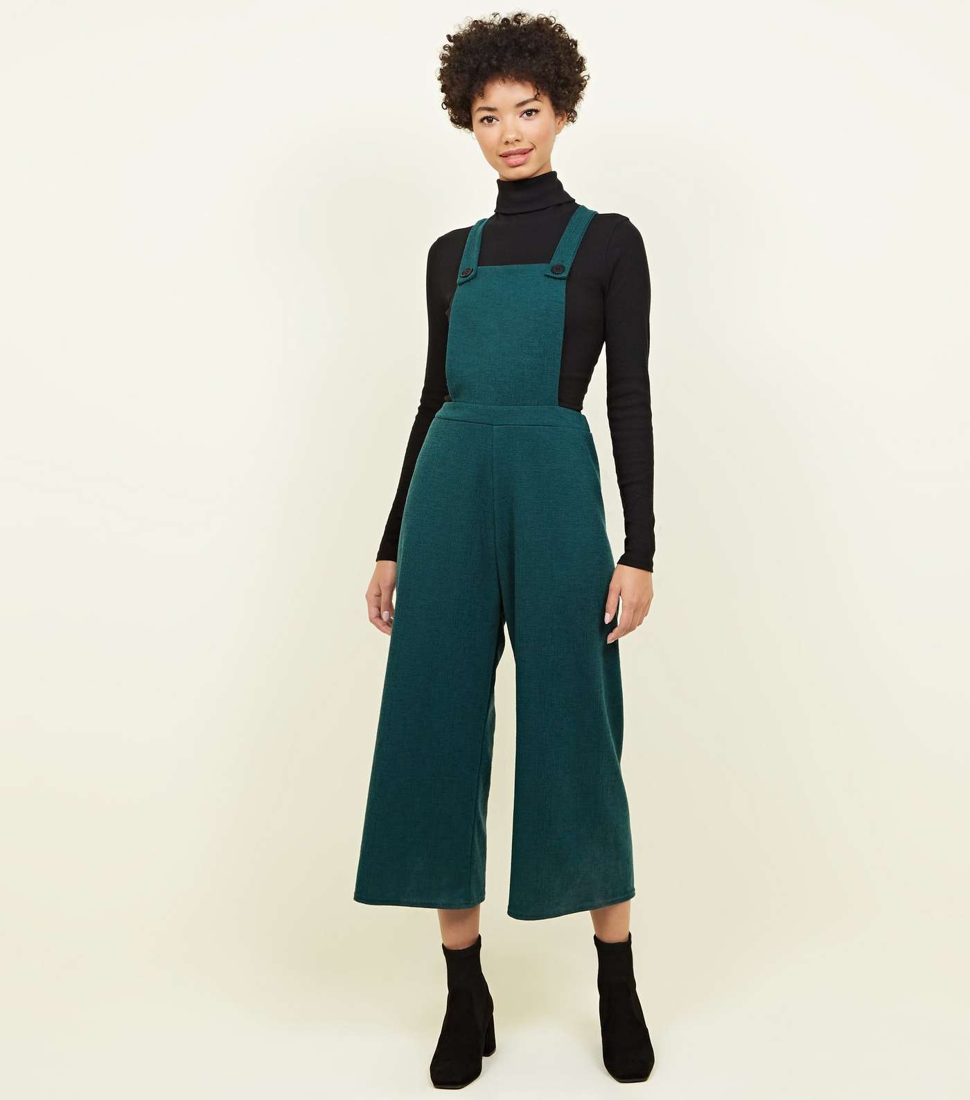 Dark Green Crosshatch Jersey Cropped Dungarees