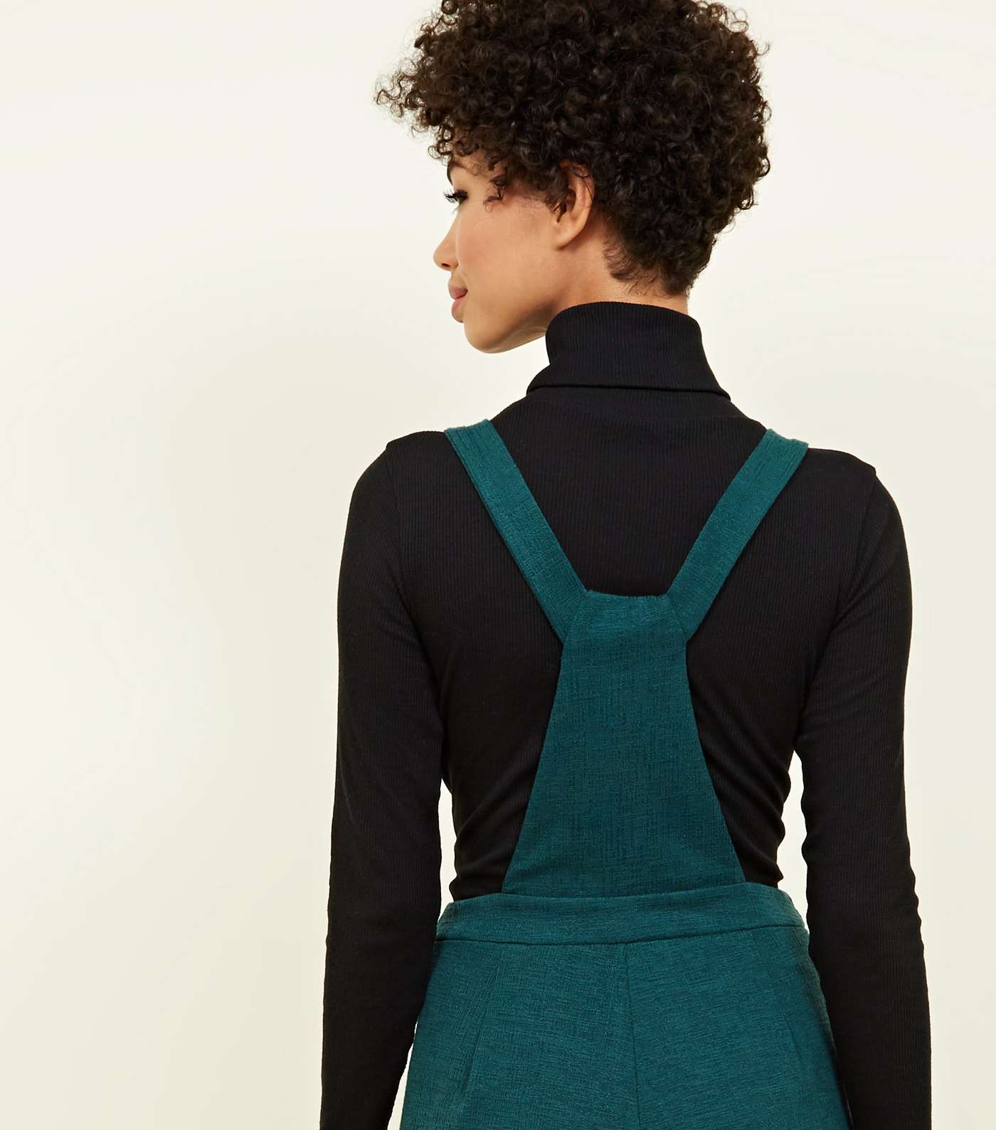 Dark Green Crosshatch Jersey Cropped Dungarees Image 3