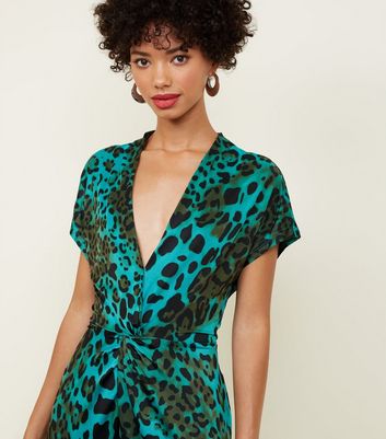 new look green leopard print jumpsuit