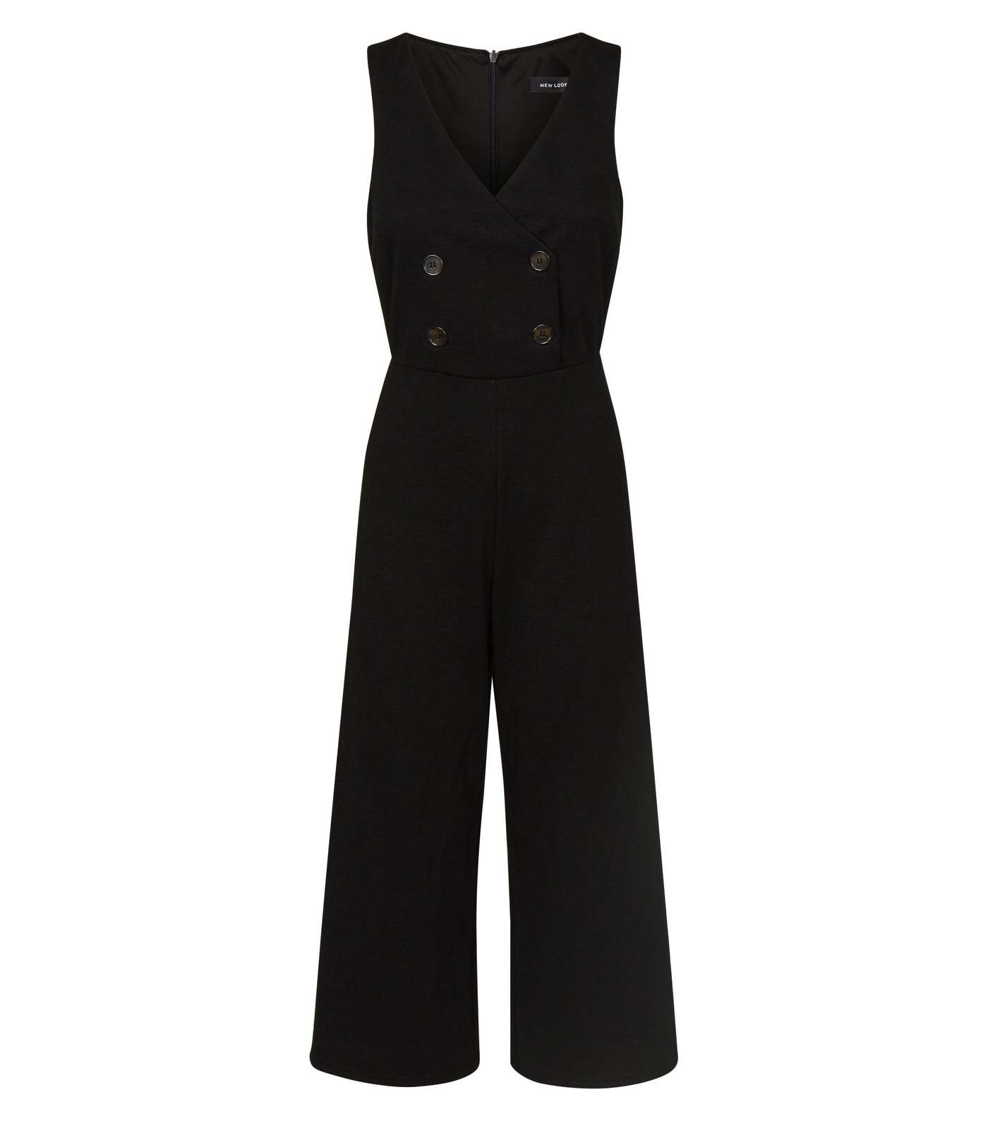 Black Double Breasted Crosshatch Cropped Jumpsuit Image 3