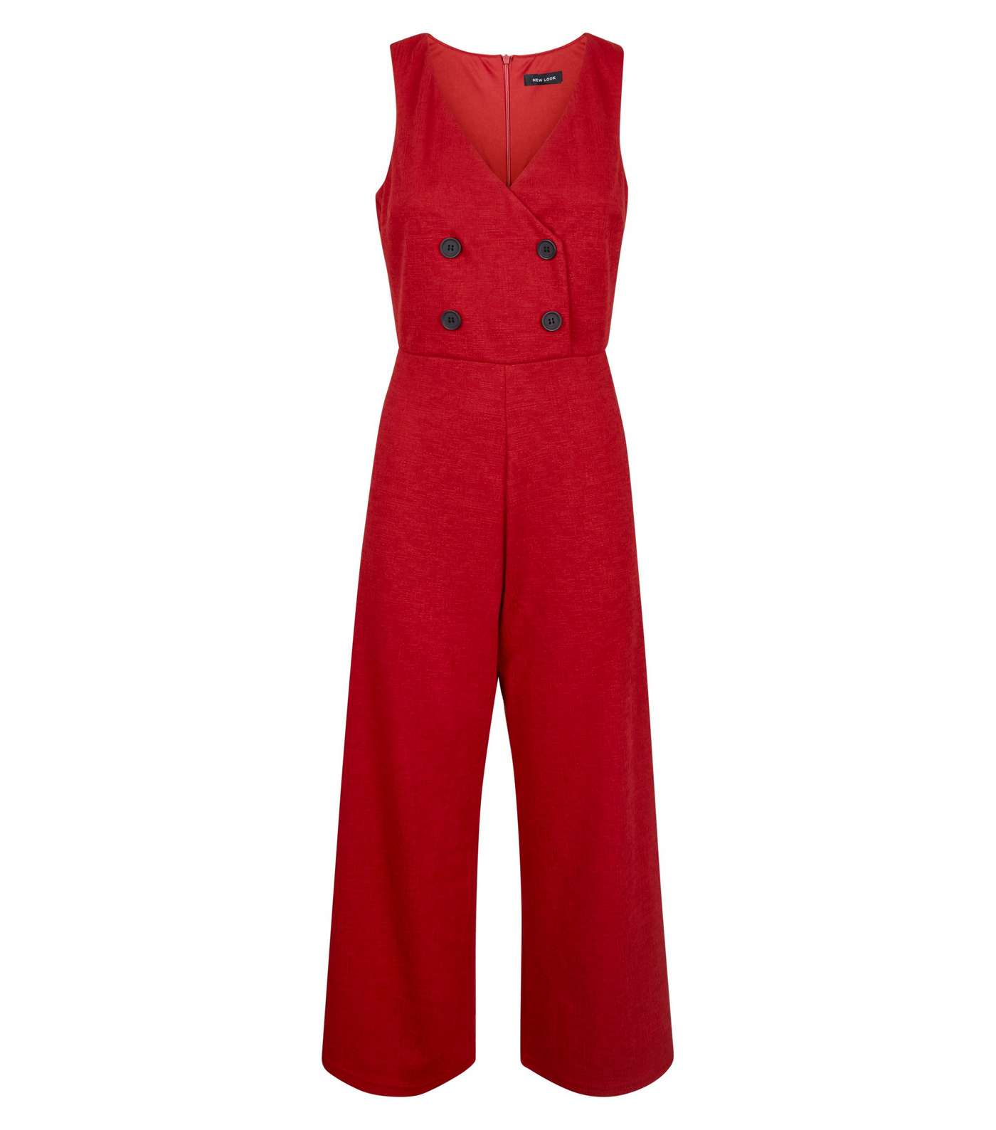 Red Double Breasted Crosshatch Cropped Jumpsuit Image 4