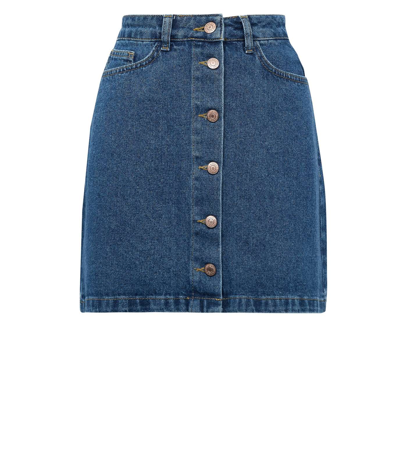 Petite Blue Button Front Denim Mini Skirt  Image 4