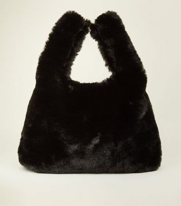 Black Faux Fur Shopper Bag | New Look