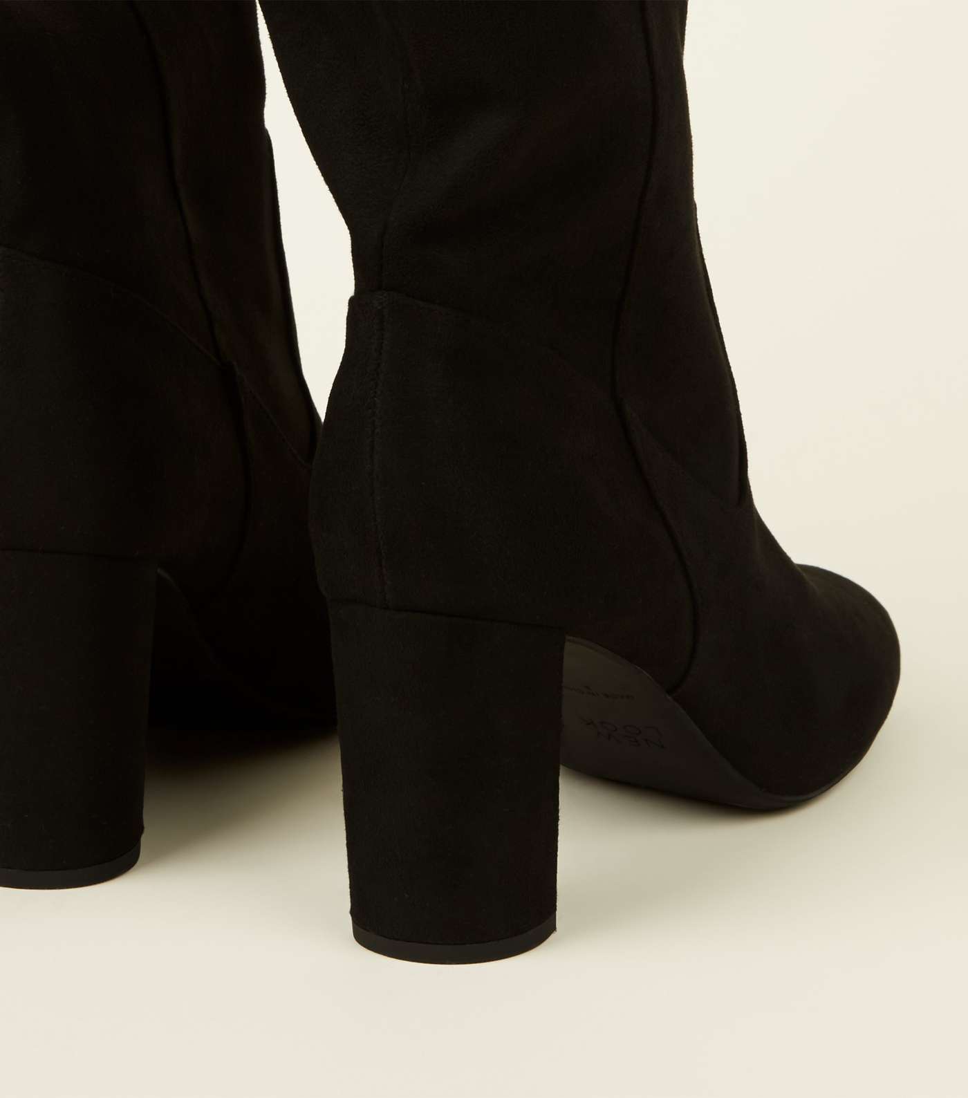 Black Suedette Block Heel Knee High Boots Image 4