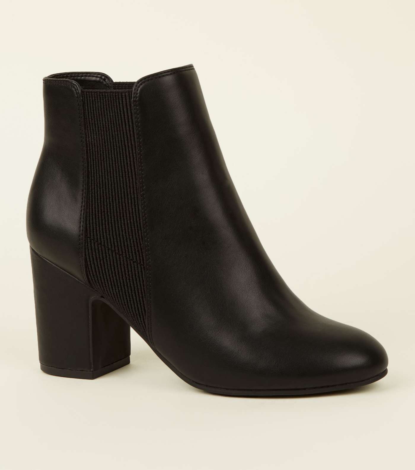 Black Leather-Look Block Heel Chelsea Boots