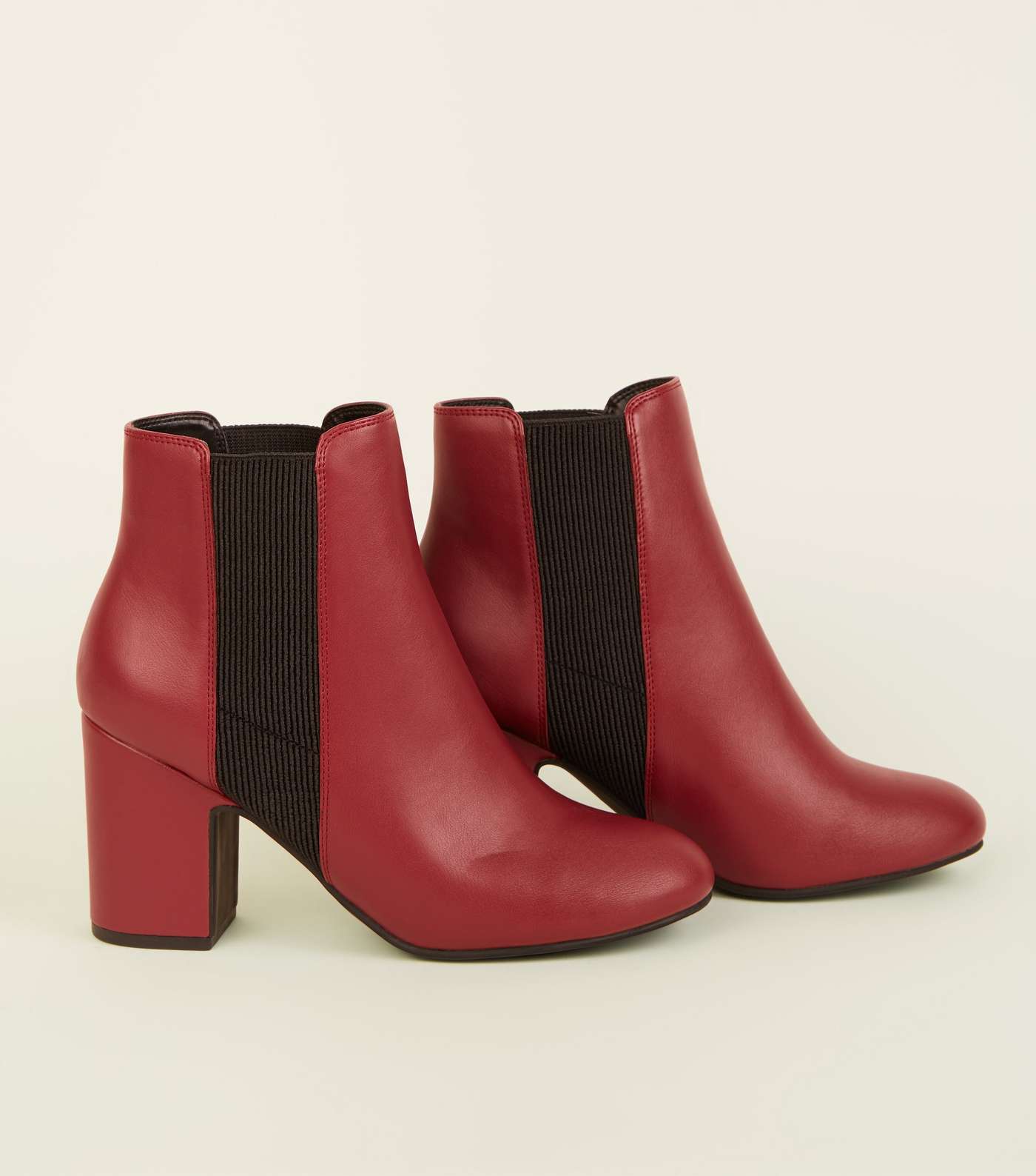 Red Leather-Look Block Heel Chelsea Boots Image 3
