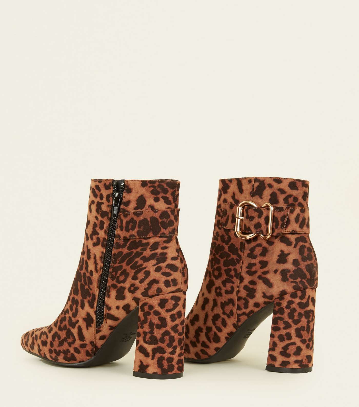 Tan Leopard Print Buckle Side Flared Heel Boots Image 3
