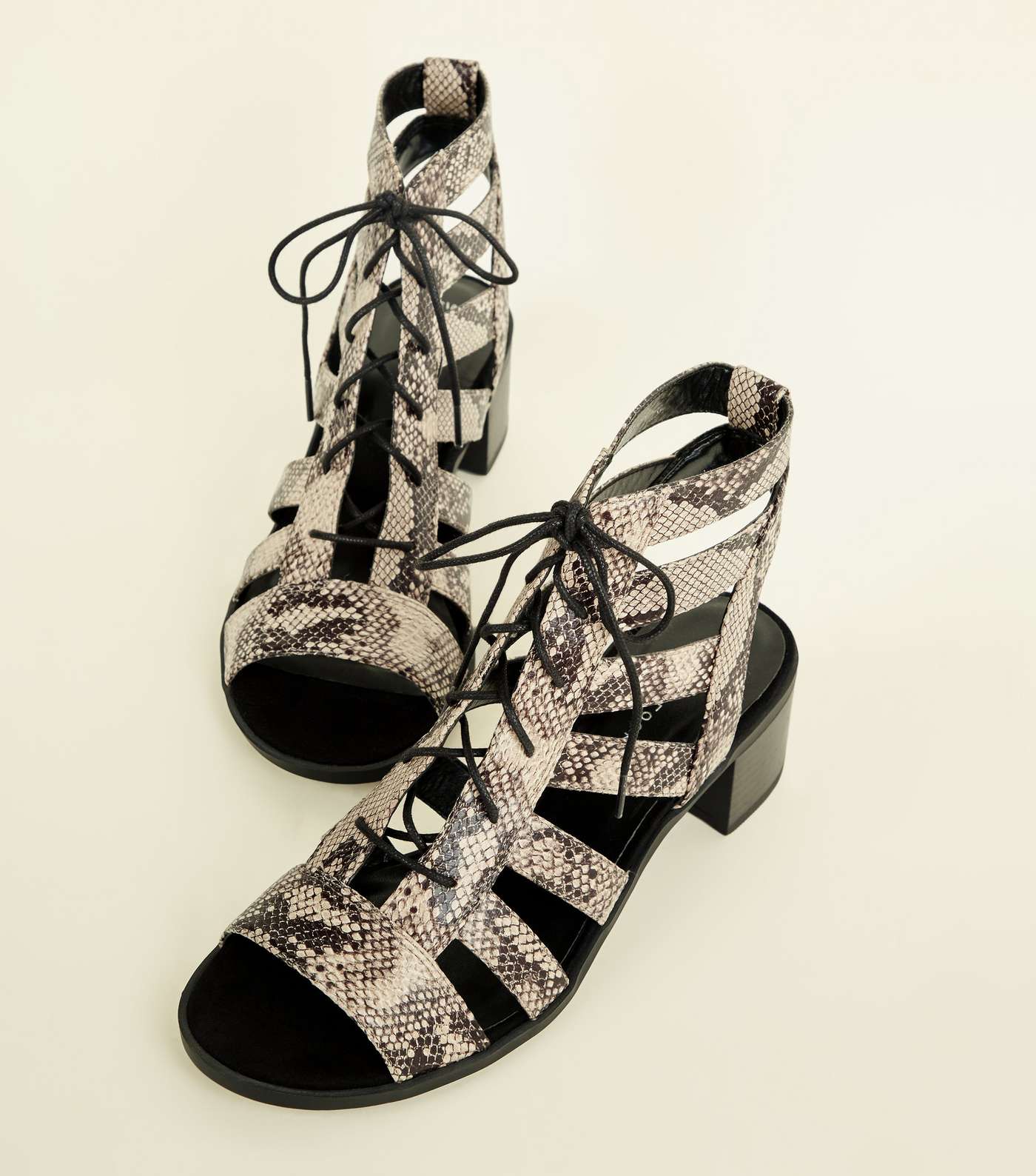 Stone Faux Snake Lace Up Ghillie Heel Sandals Image 3