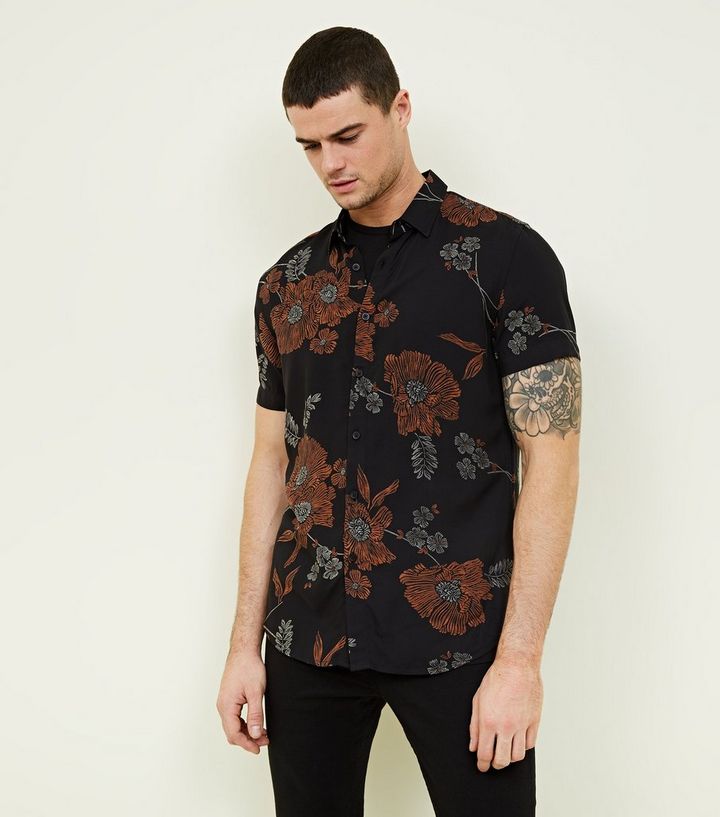 Black Floral Short Sleeve Shirt New Look