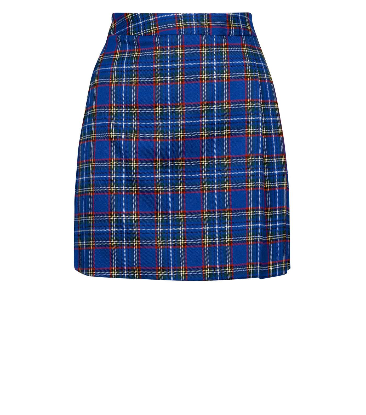 Blue Check Pleated Mini Skirt Image 4