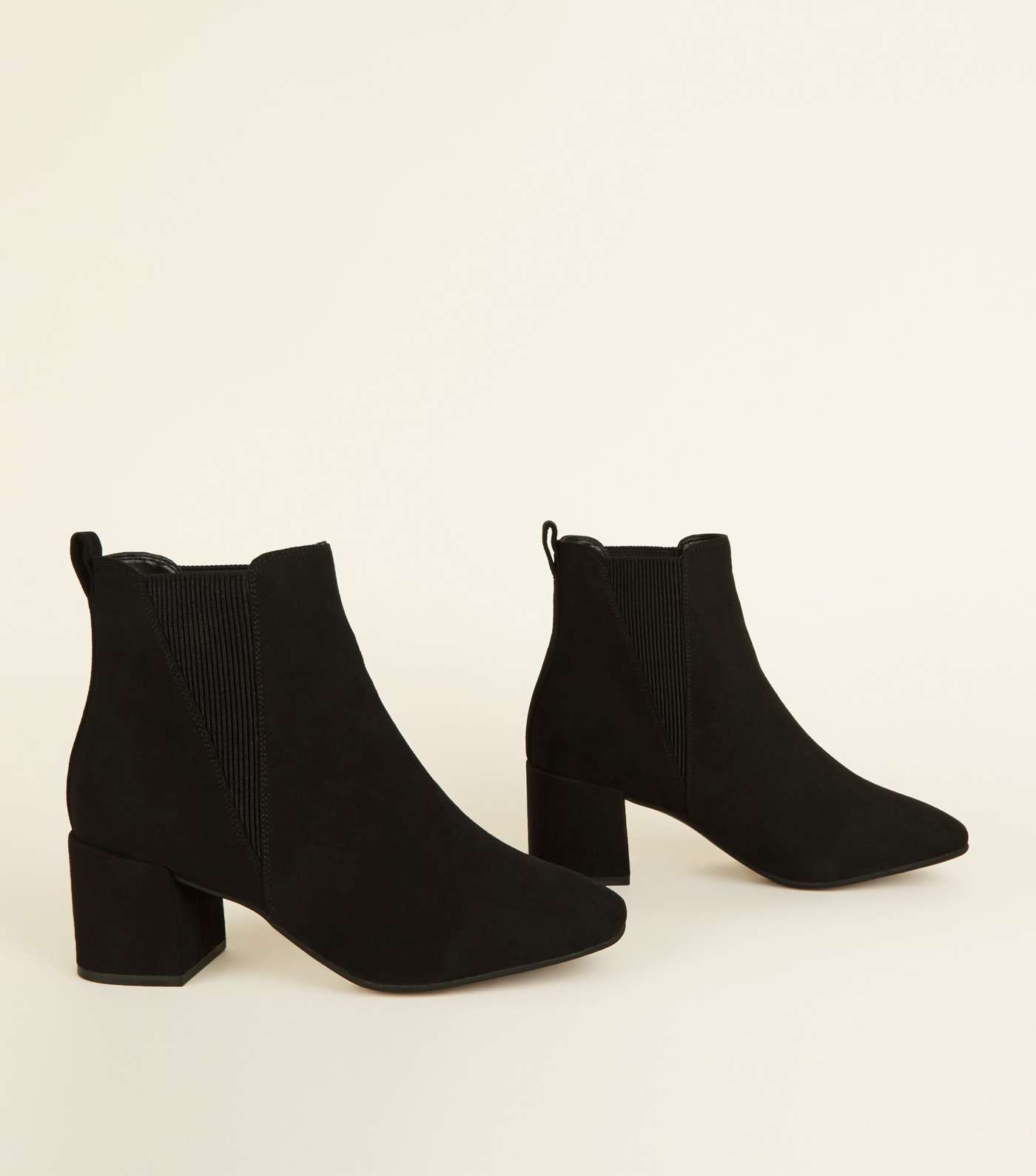 Wide Fit Black Suedette Square Toe Ankle Boots Image 3