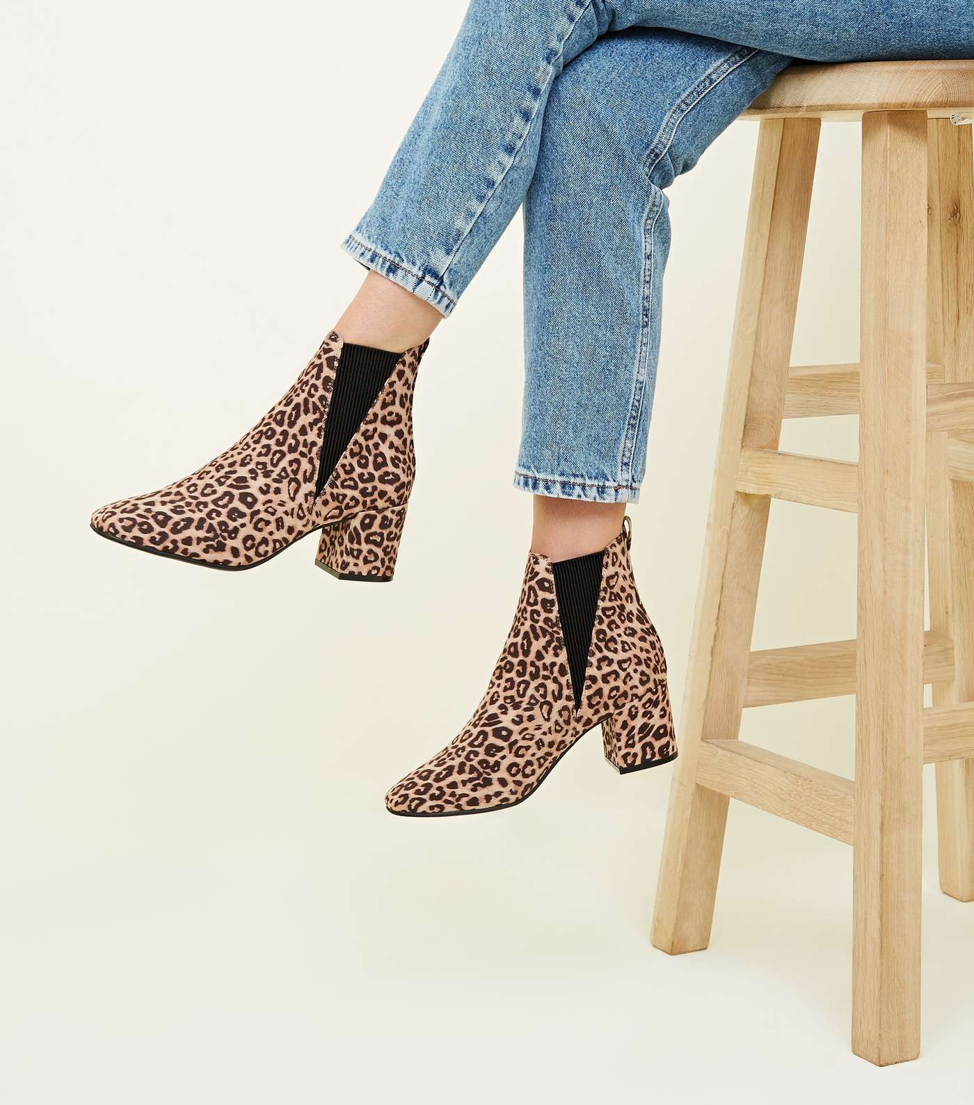 Wide Fit Stone Leopard Suedette Square Toe Ankle Boots Image 2