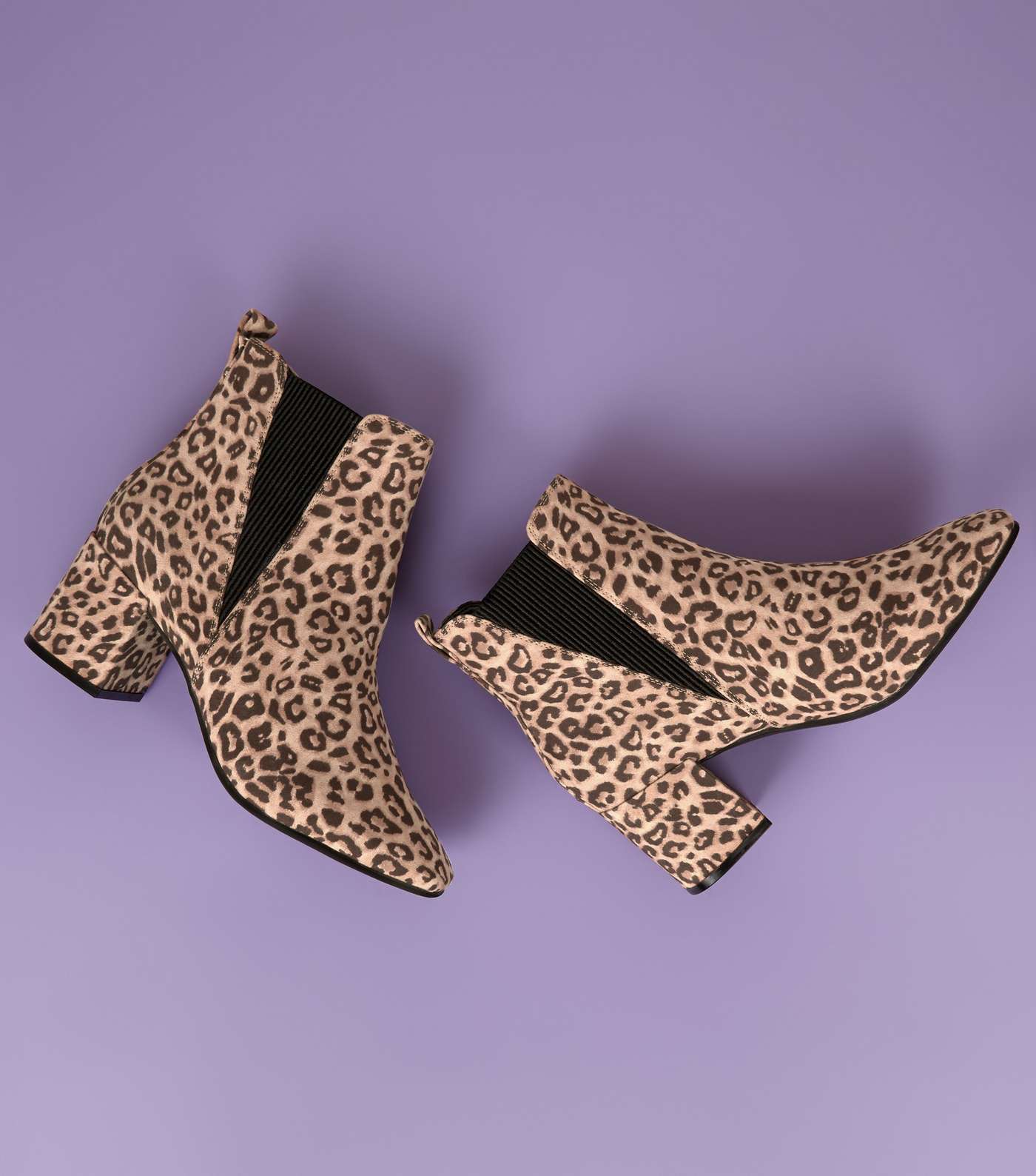 Wide Fit Stone Leopard Suedette Square Toe Ankle Boots Image 4
