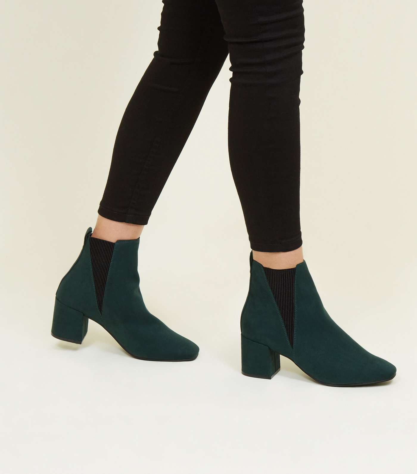 Wide Fit Dark Green Suedette Square Toe Ankle Boots Image 2