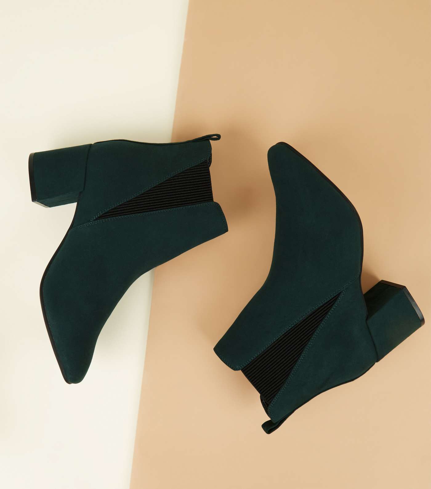 Wide Fit Dark Green Suedette Square Toe Ankle Boots Image 4